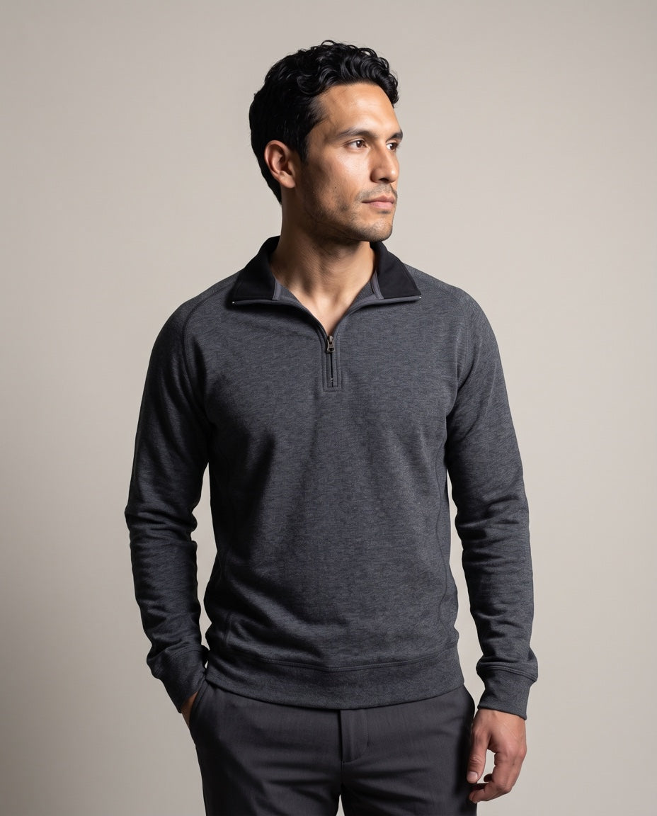 Men's 1/4 Zip Pullover in Charcoal Heather, studio front view