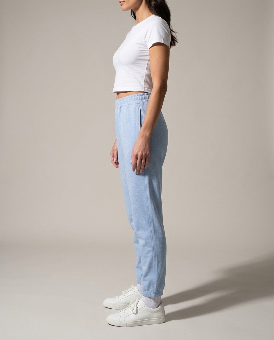 Women's Elastic Waist Jogger in Light Blue, studio three-quarter view