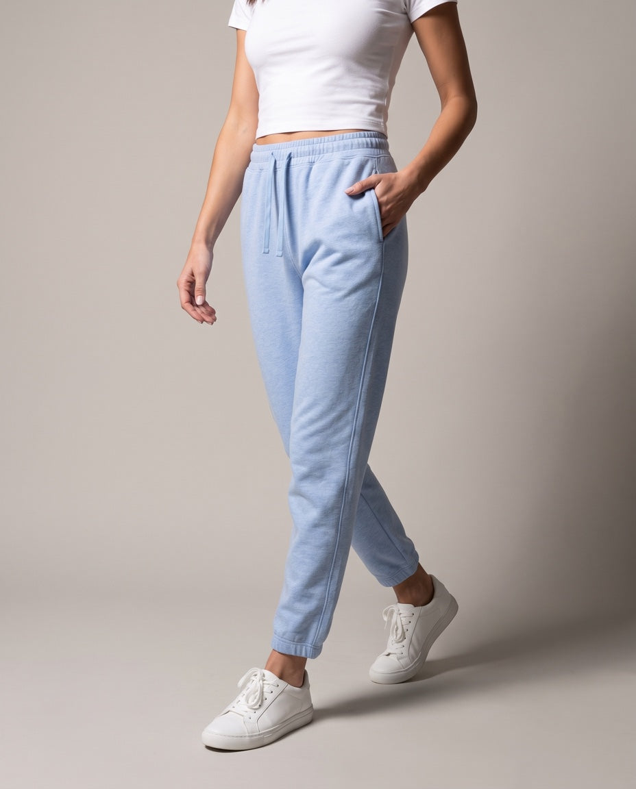 Women's Elastic Waist Jogger in Light Blue, studio front view