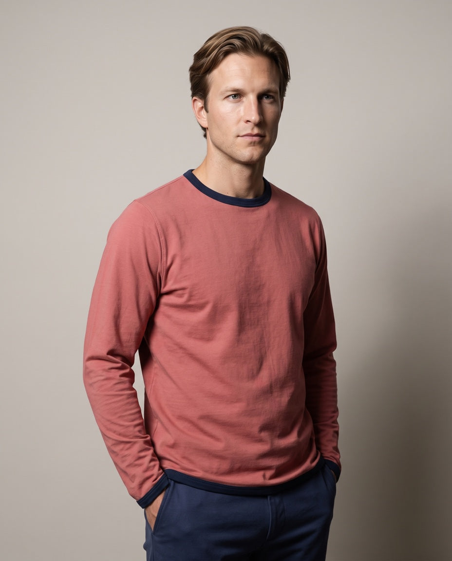 Men's Peruvian Cotton Reversible Tee in Red / Navy, studio front view