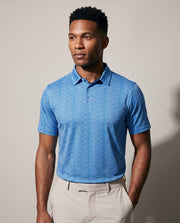 Men's 3 Button Aqua Abstract Polo with SwingFree™ Performance in Aqua Abstract, studio front view