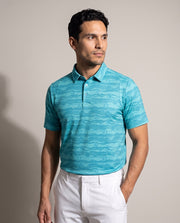 Men's 3 Button Aqua Green Wind Surf Polo with SwingFree™ Performance in Aqua Green Wind Surf, studio front view