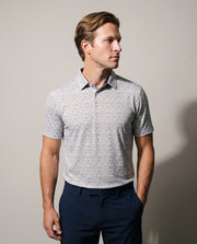Men's 3 Button Gray Wave Polo with SwingFree™ Performance in Gray Weave, studio front view