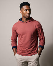Men's Peruvian Cotton Reversible Hoodie in Red / Navy, studio front view