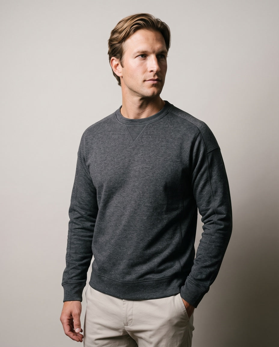 Men's Crew Neck Sweatshirt in Charcoal, studio front view