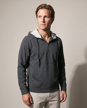 Men's ¼ Zip Hooded Pullover in Charcoal, studio front view