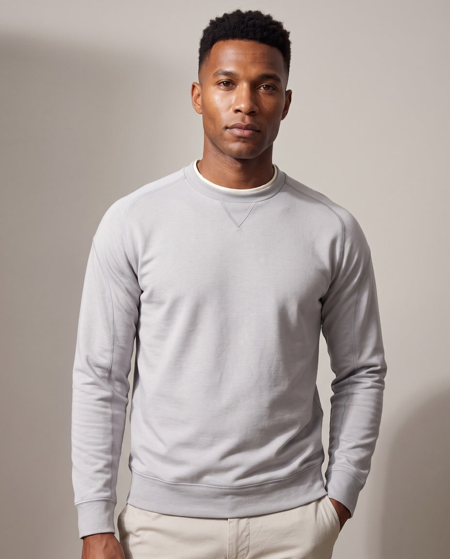 Men's Double-Collar Crew Neck Sweatshirt in Gray, studio front view