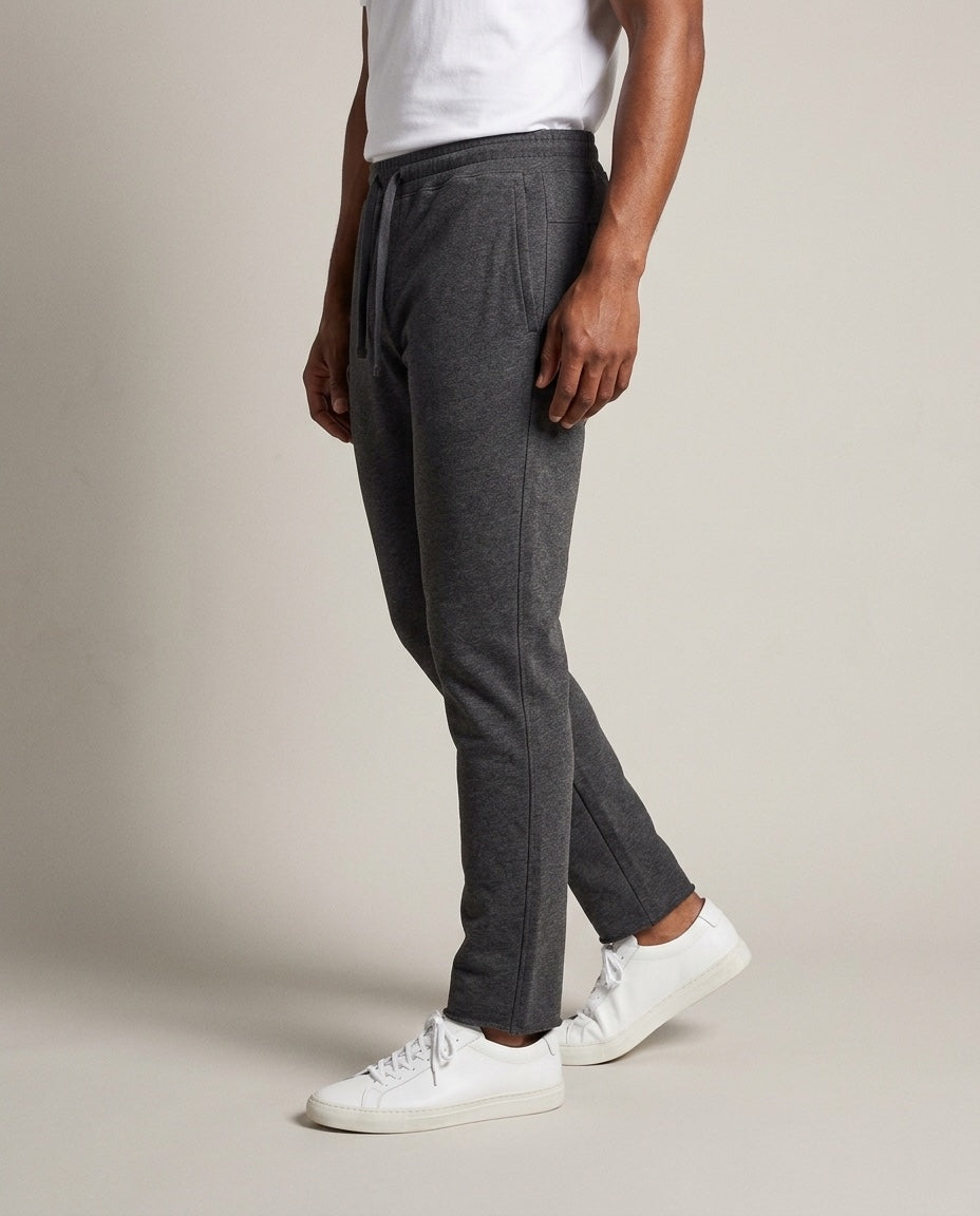 Men's Open Bottom Jogger in Charcoal Heather, studio three-quarter view