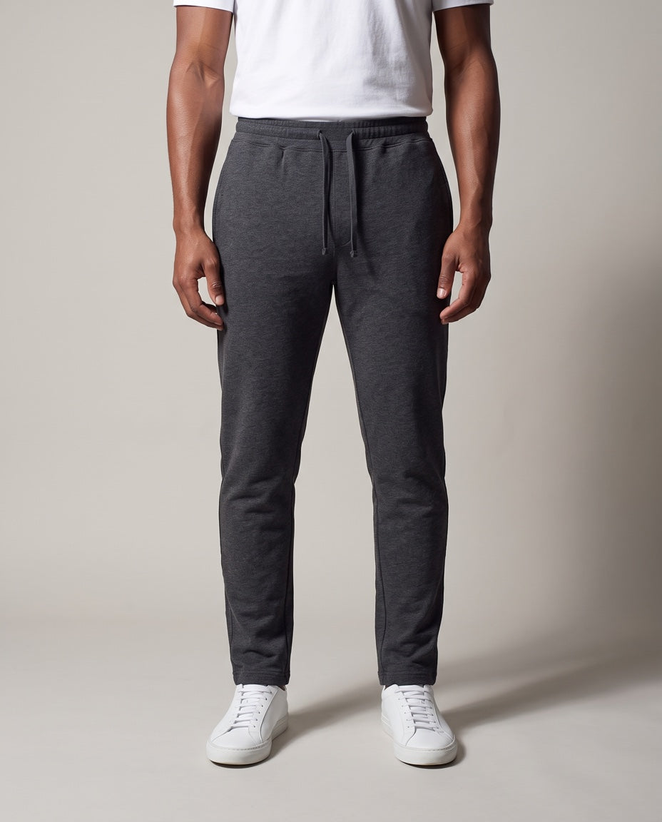 Men's Open Bottom Jogger in Charcoal Heather, studio front view