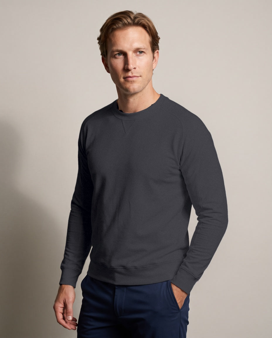 Men's Crew Neck Sweatshirt in Charcoal, studio three-quarter view