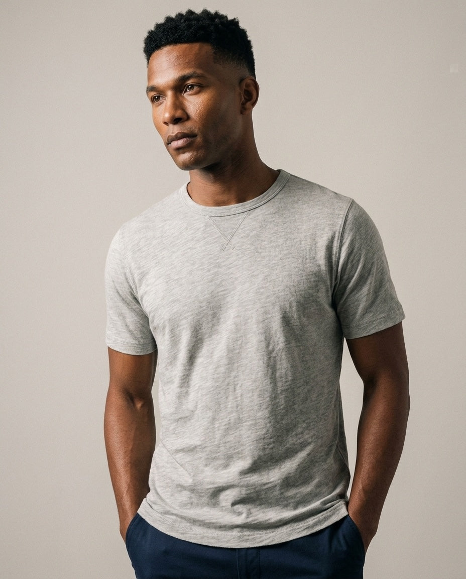 Men's Short Sleeve Tee in Light Gray, studio front view