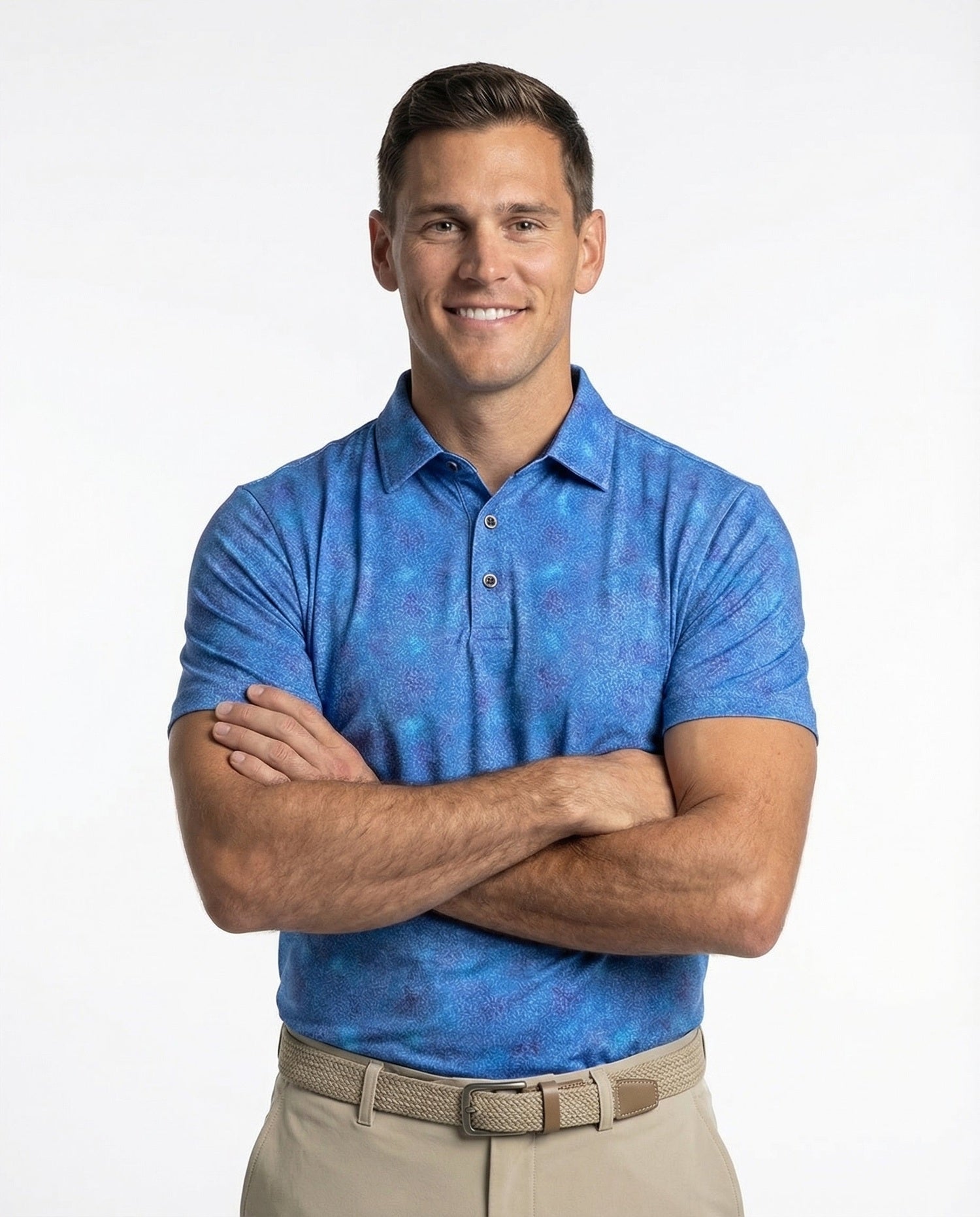 Men's 3 Button Blue Batik Pique Polo