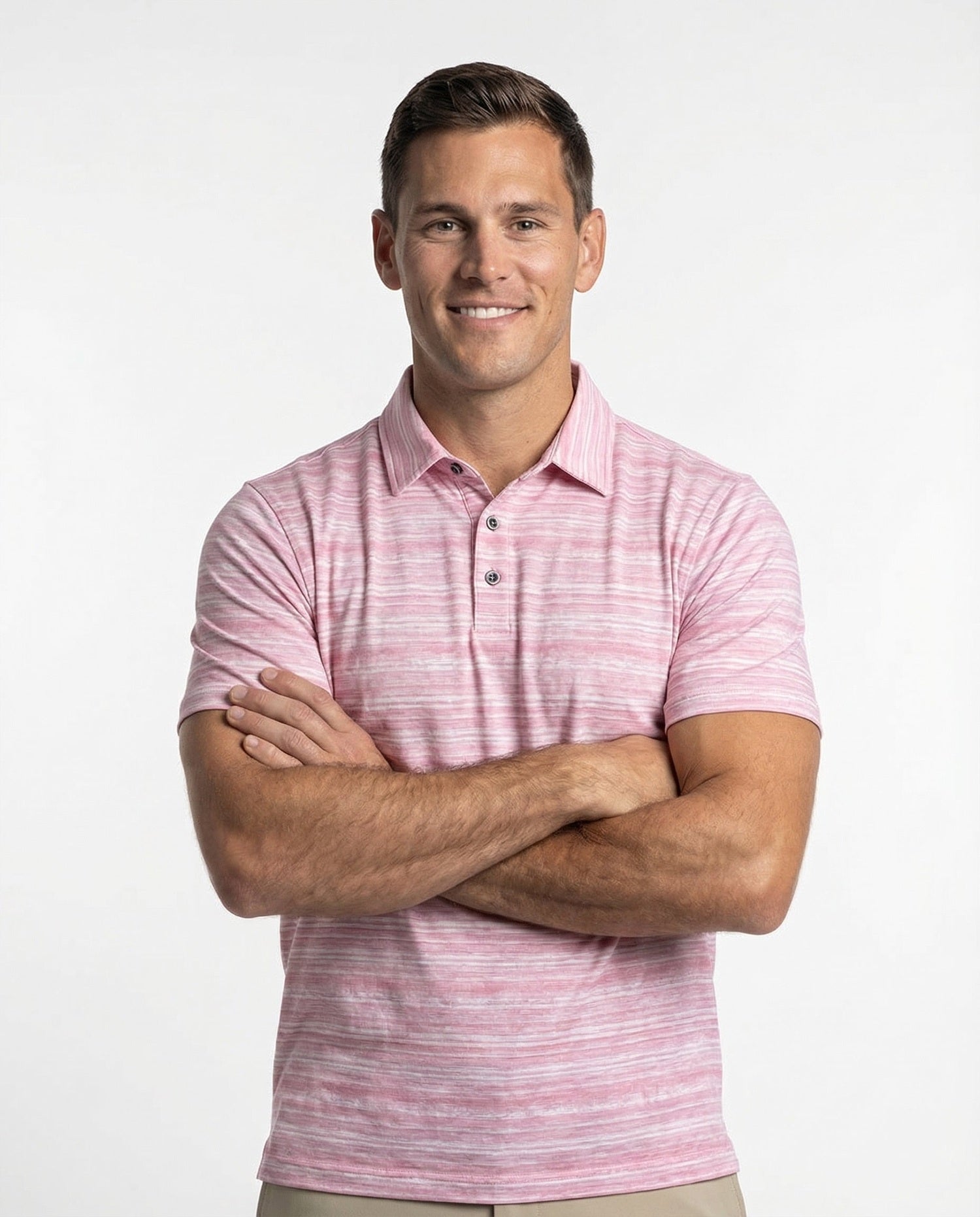 Men's 3 Button Broken Stripe Pique Polo