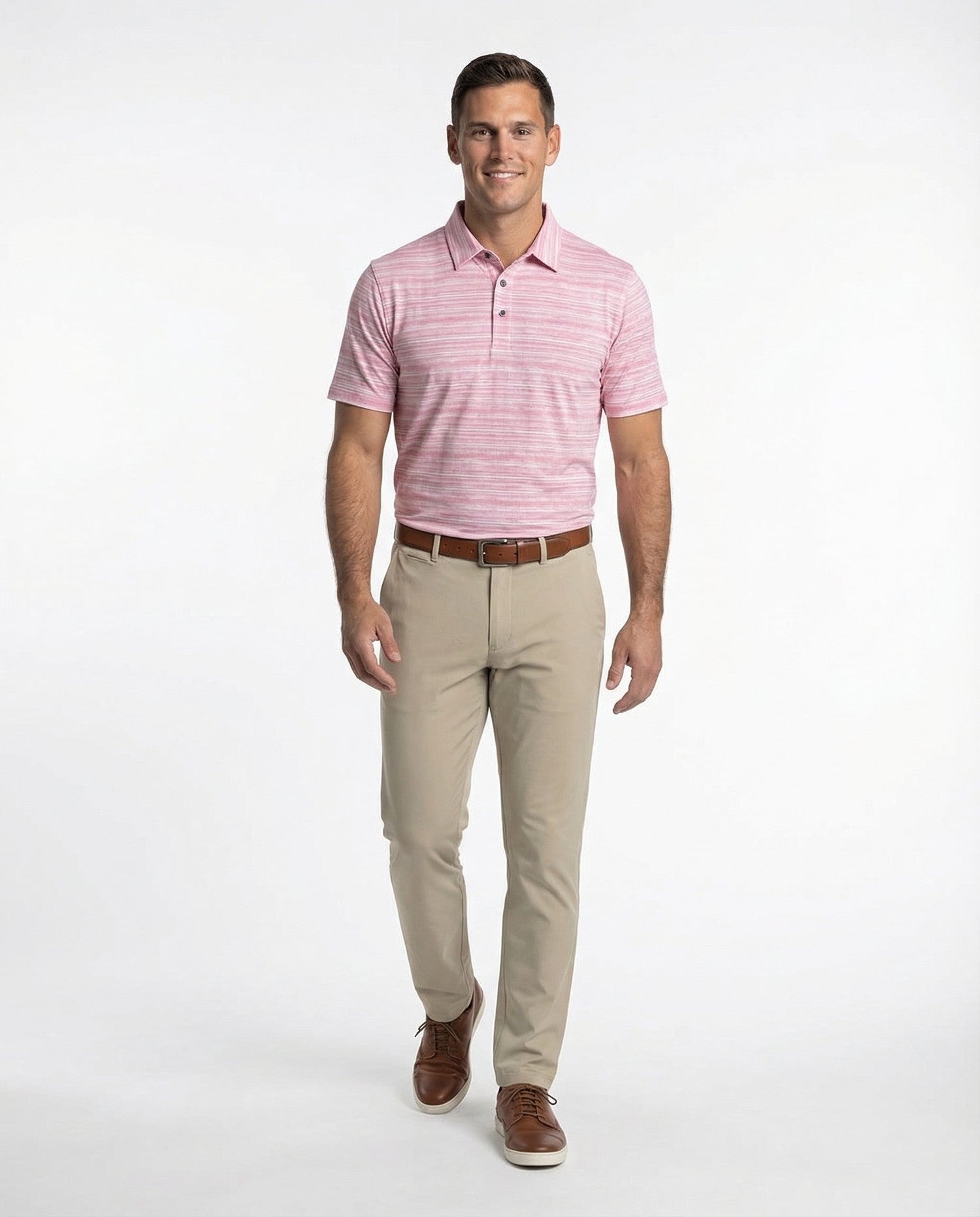 Men's 3 Button Broken Stripe Pique Polo
