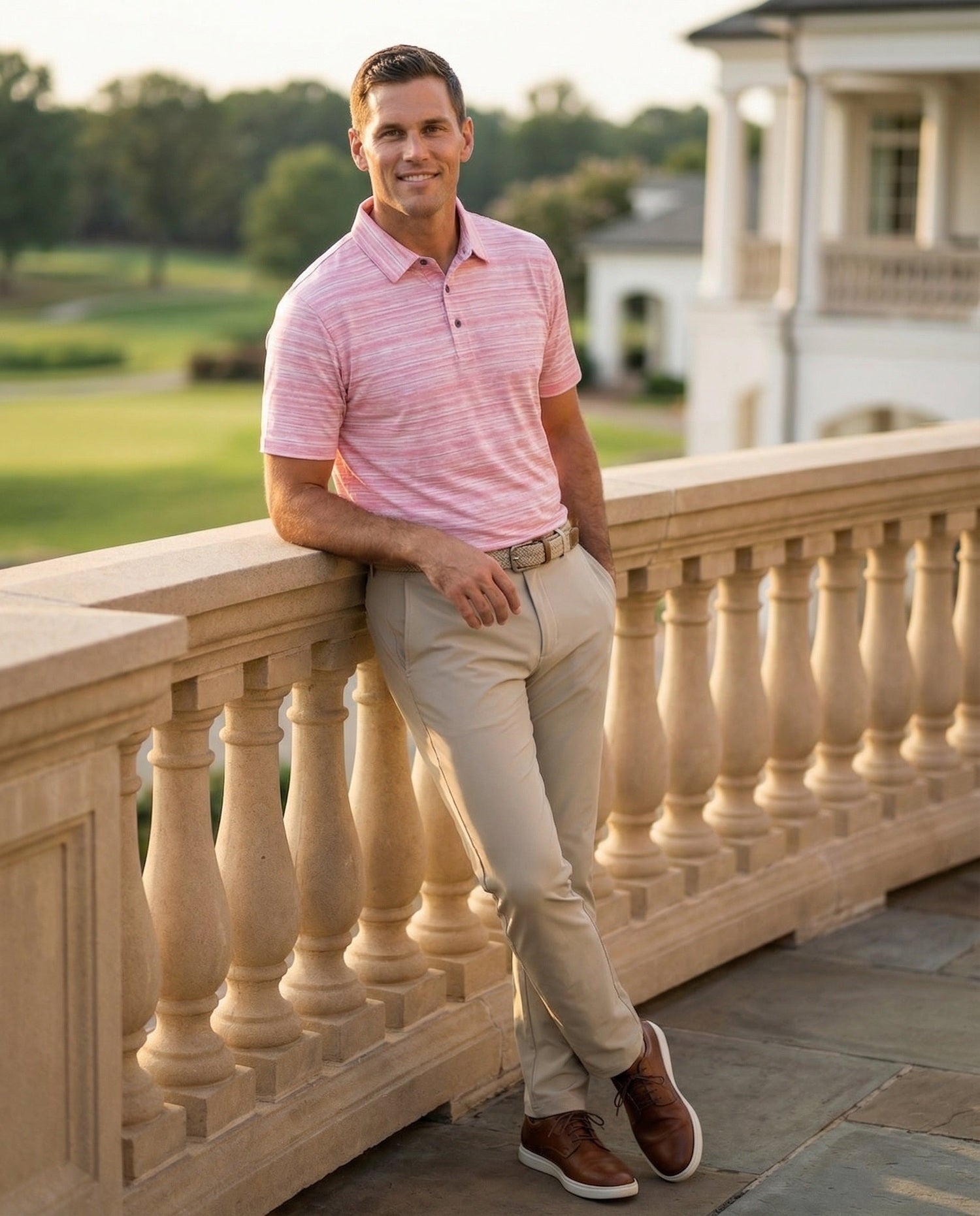 Men's 3 Button Broken Stripe Pique Polo