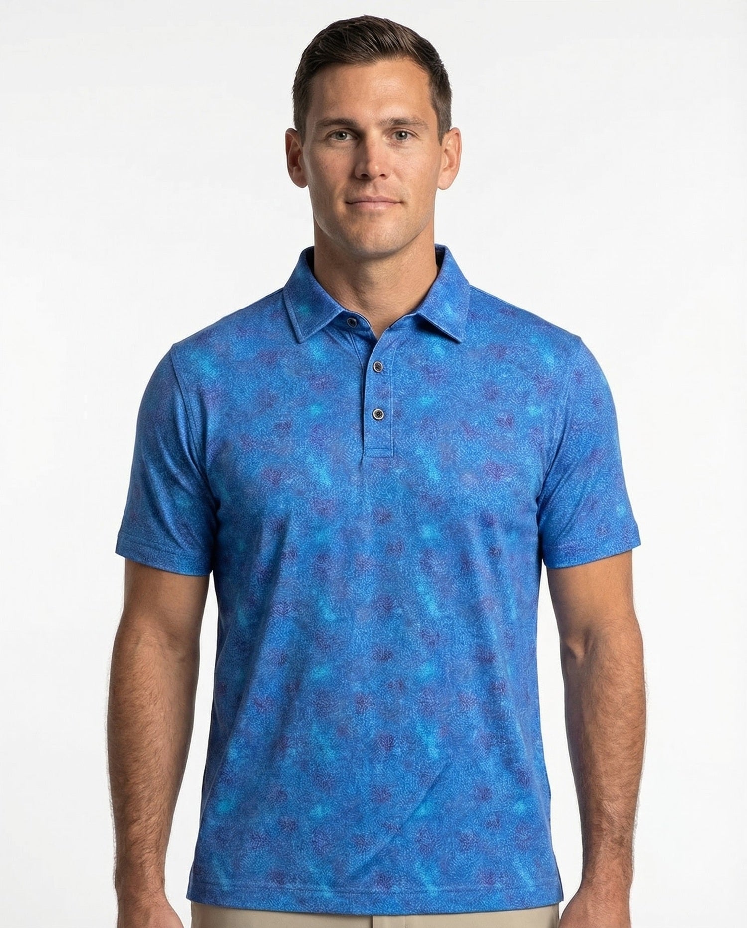 Greg - Mens 3 Button Blue Batik Polo