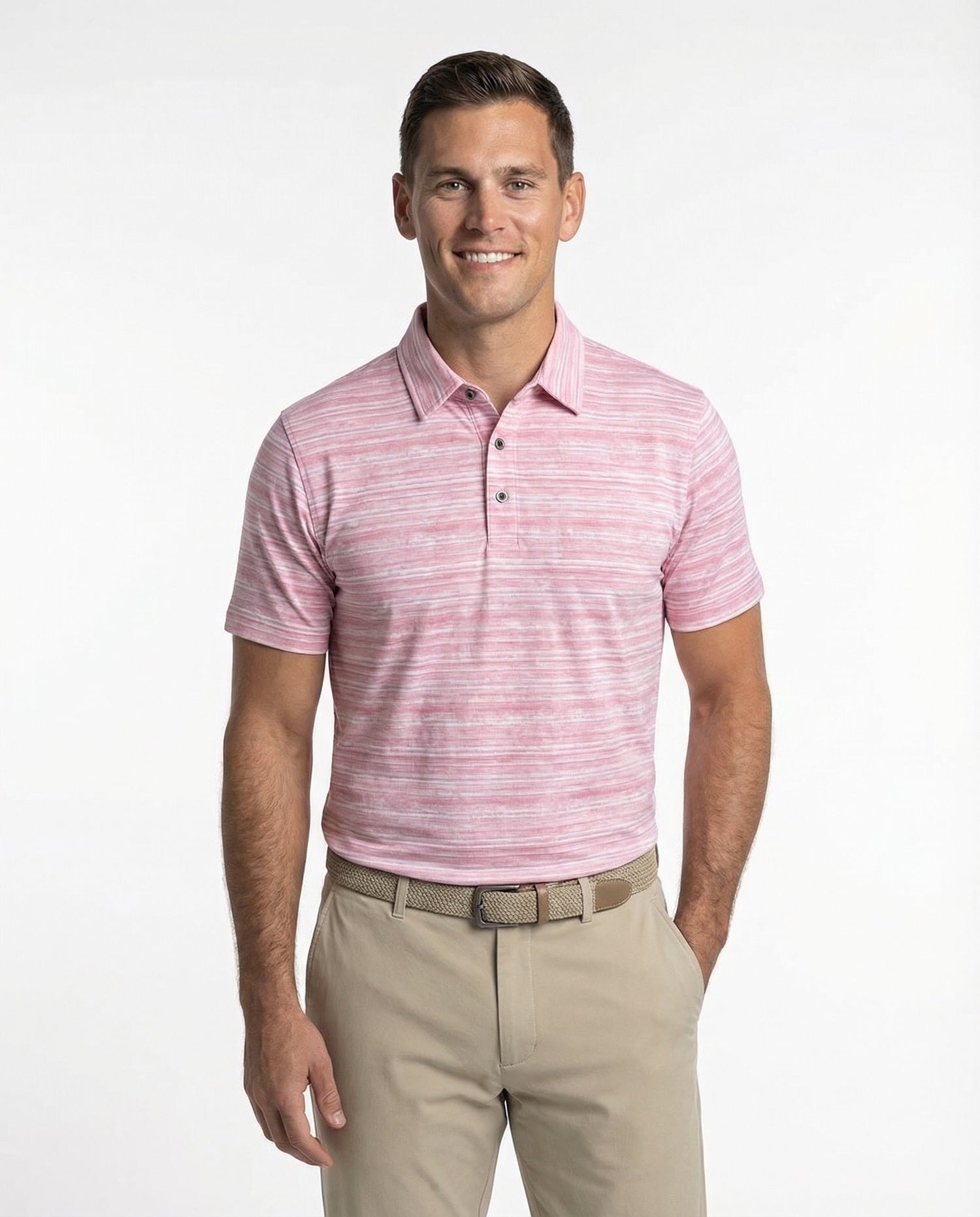 Men's 3 Button Broken Stripe Pique Polo