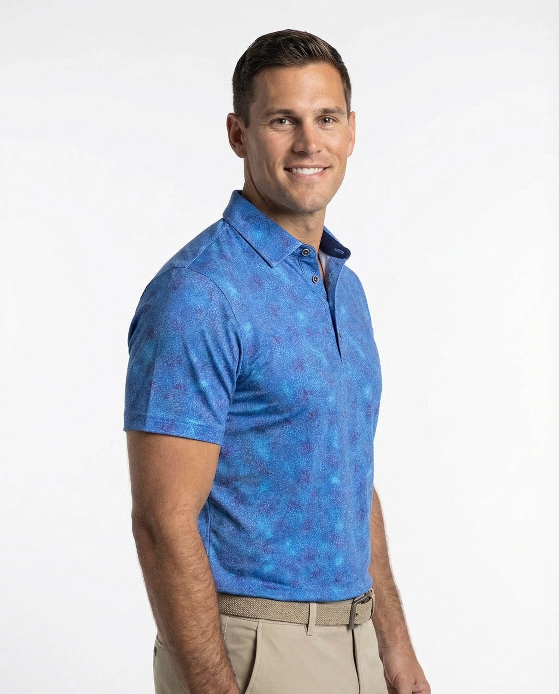 Greg - Mens 3 Button Blue Batik Polo