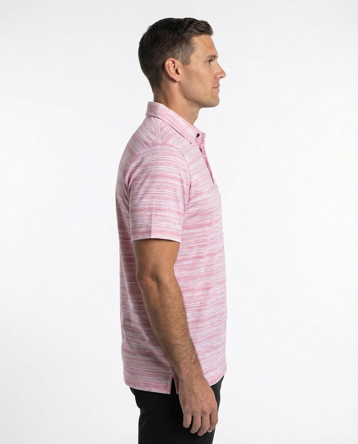 Men's 3 Button Broken Stripe Pique Polo