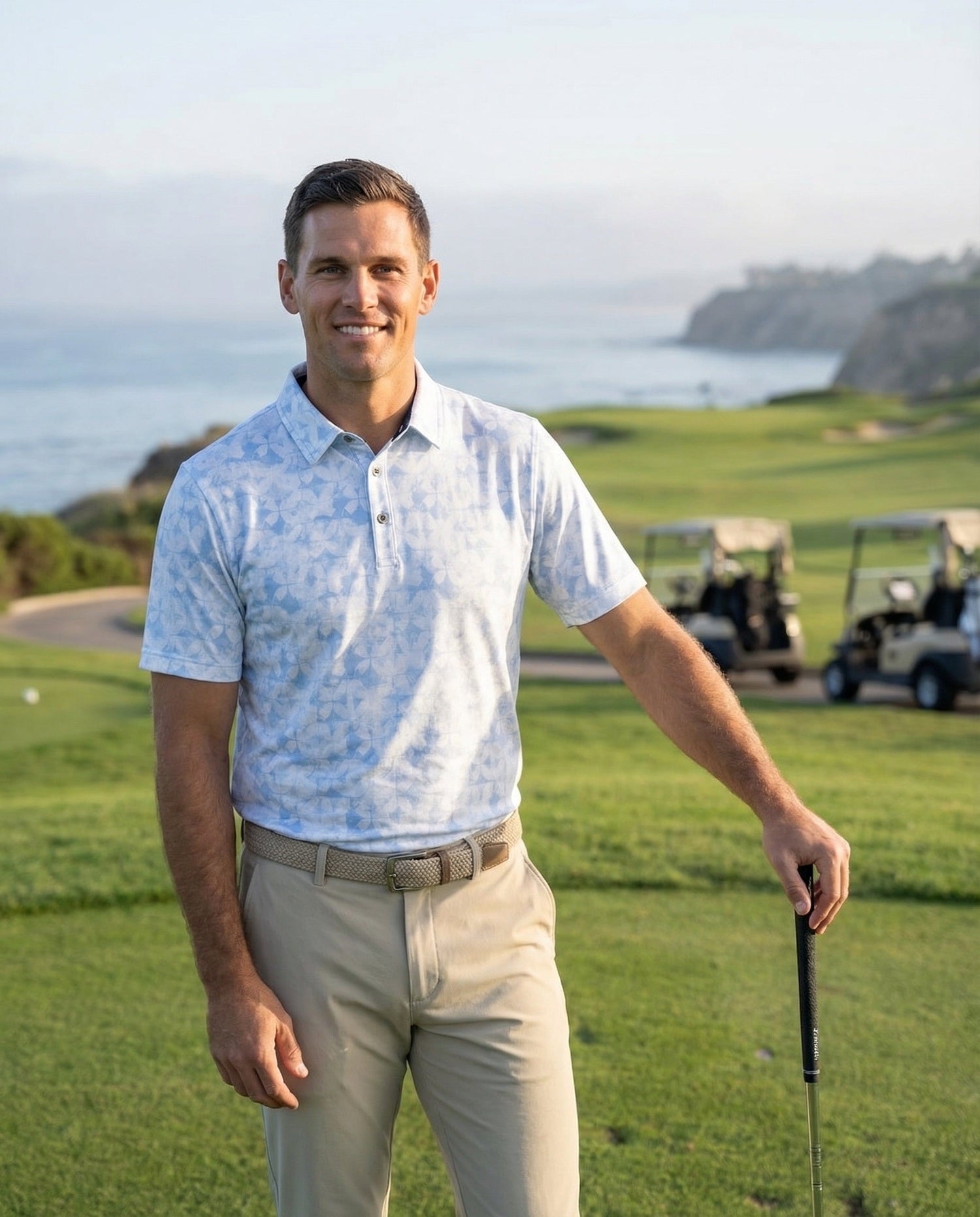 Men's 3 Button Abstract Pique Polo