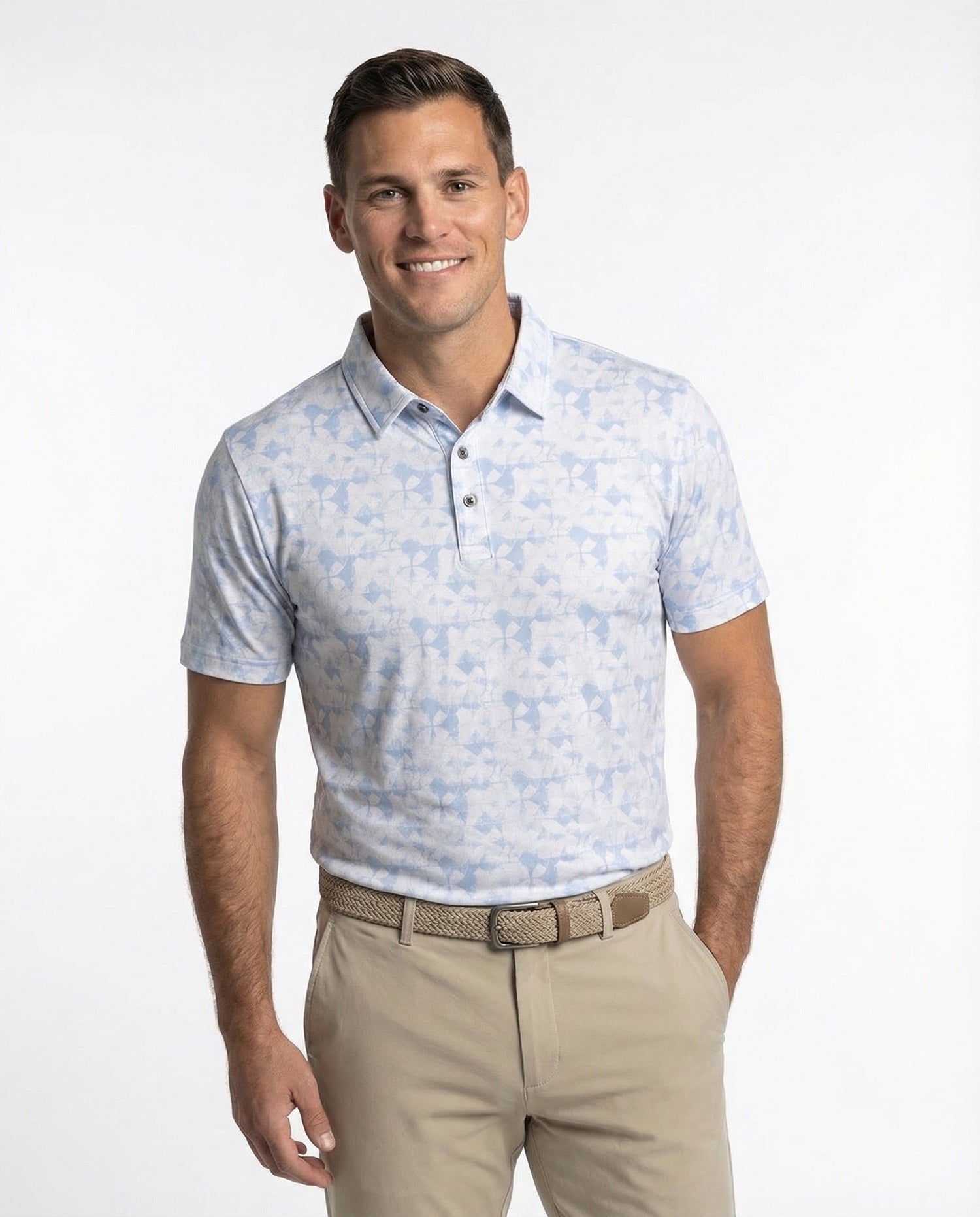 Men's 3 Button Abstract Pique Polo