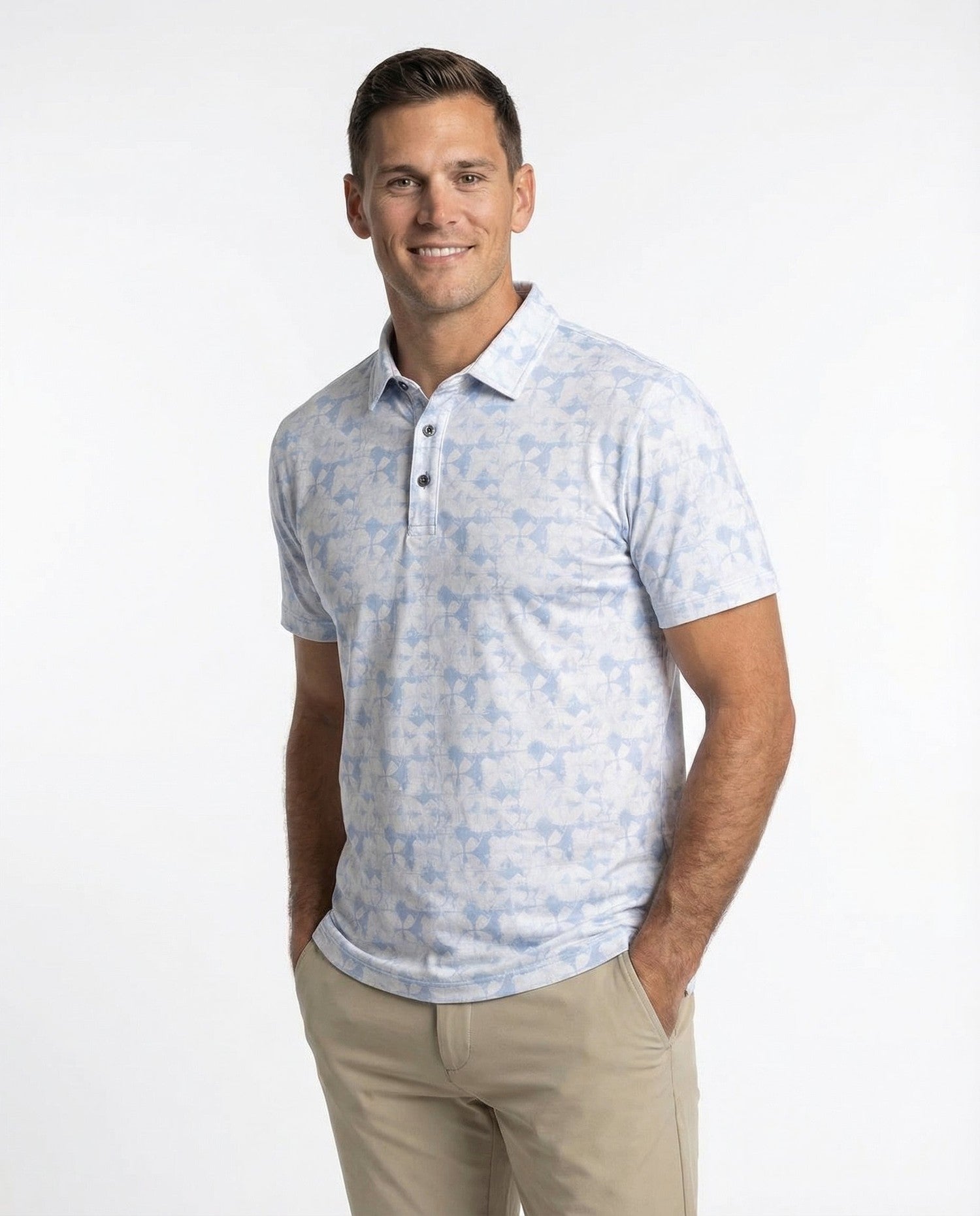 Men's 3 Button Abstract Pique Polo