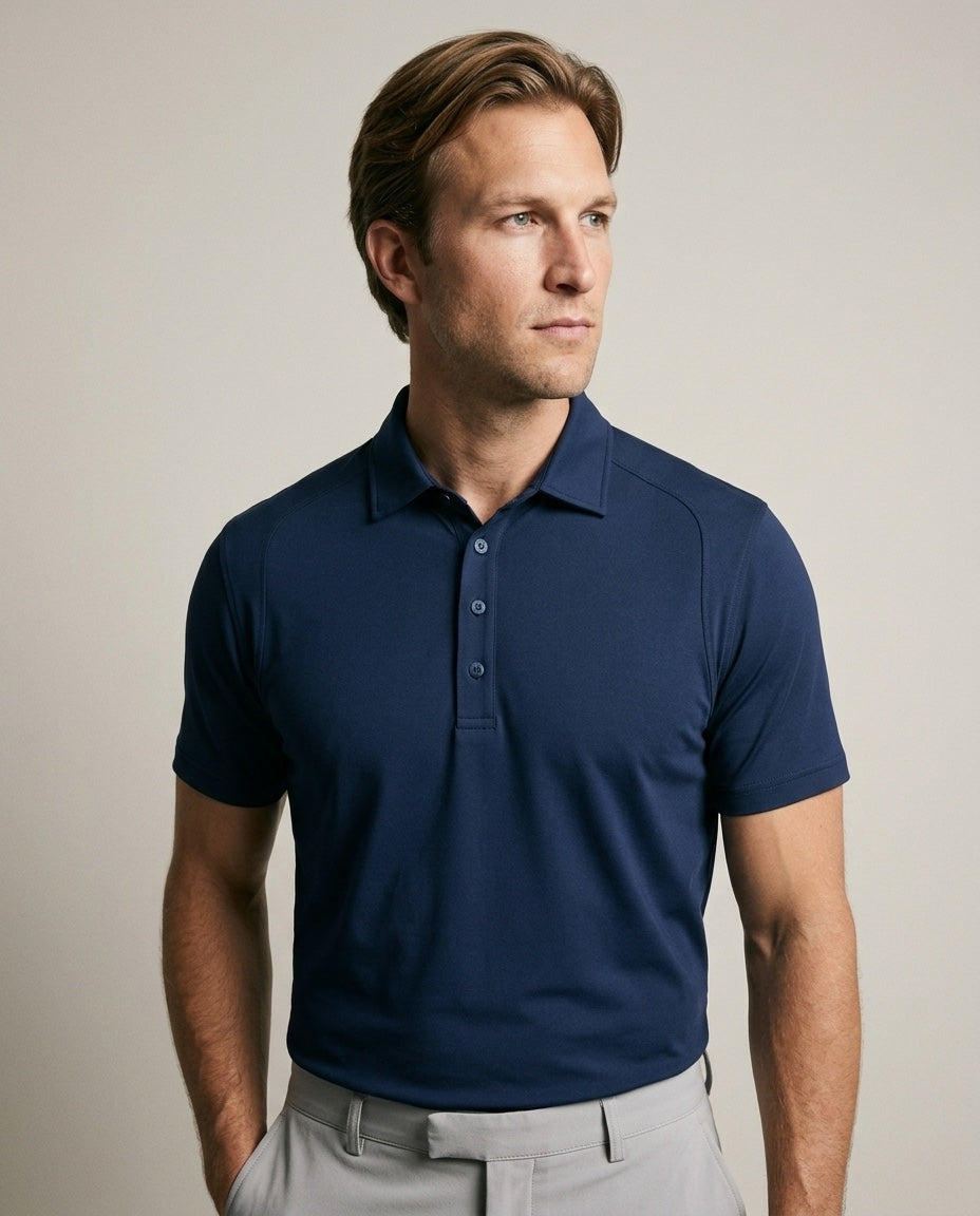 Men's SwingFree™ Performance Polo in Navy, studio front view