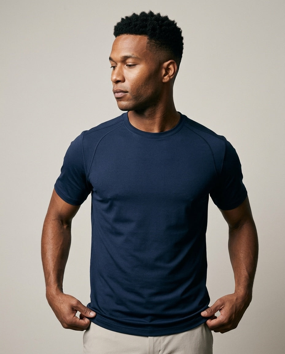 Men's SwingFree™ Performance Crew Tee in Navy, studio front view