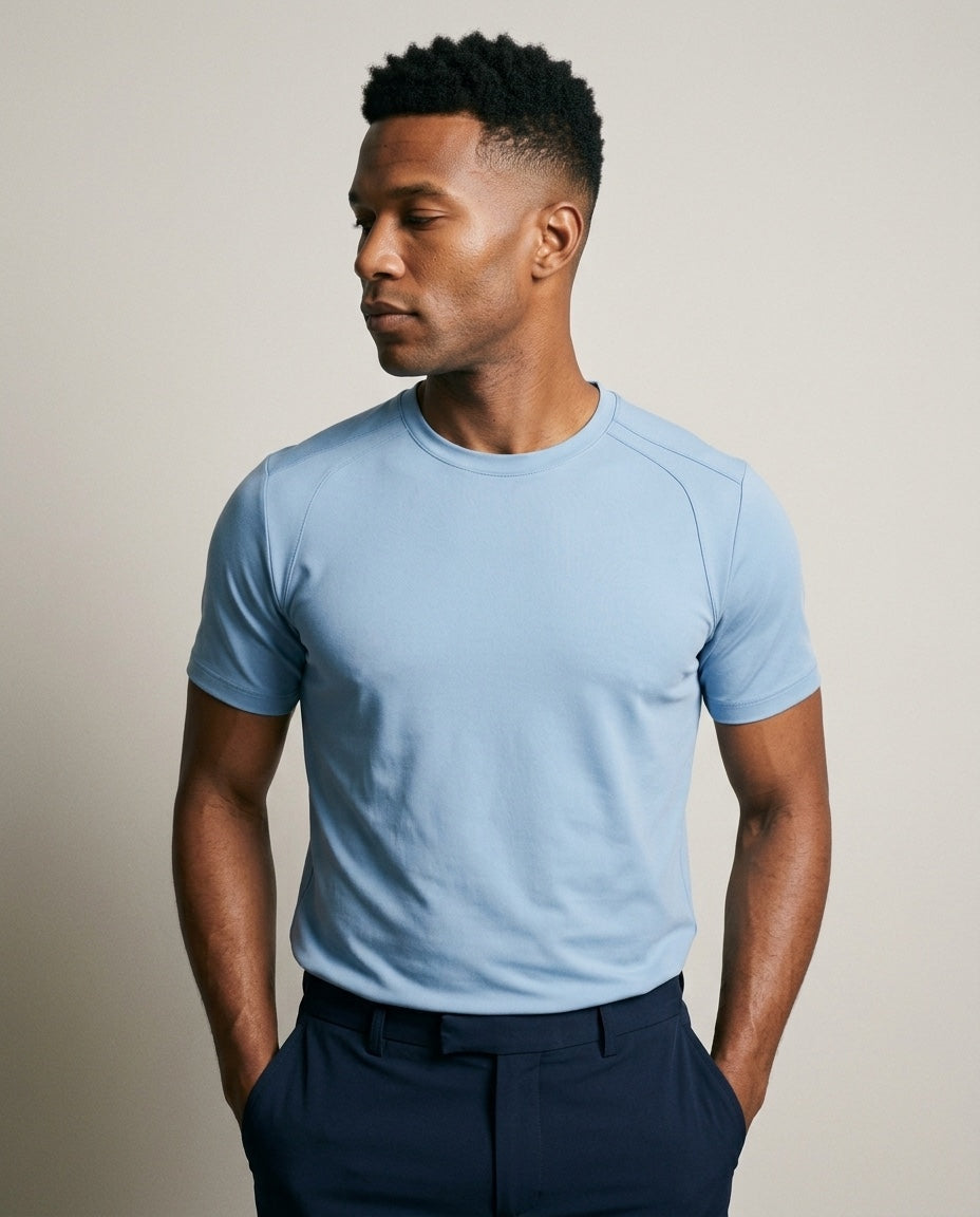 Men's SwingFree™ Performance Crew Tee in Sky Blue, studio front view