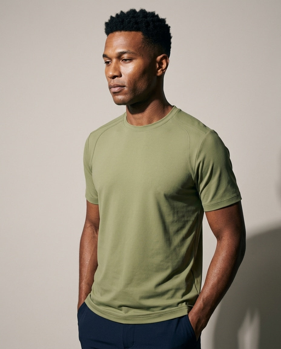 Men's SwingFree™ Performance Crew Tee in New Olive, studio front view