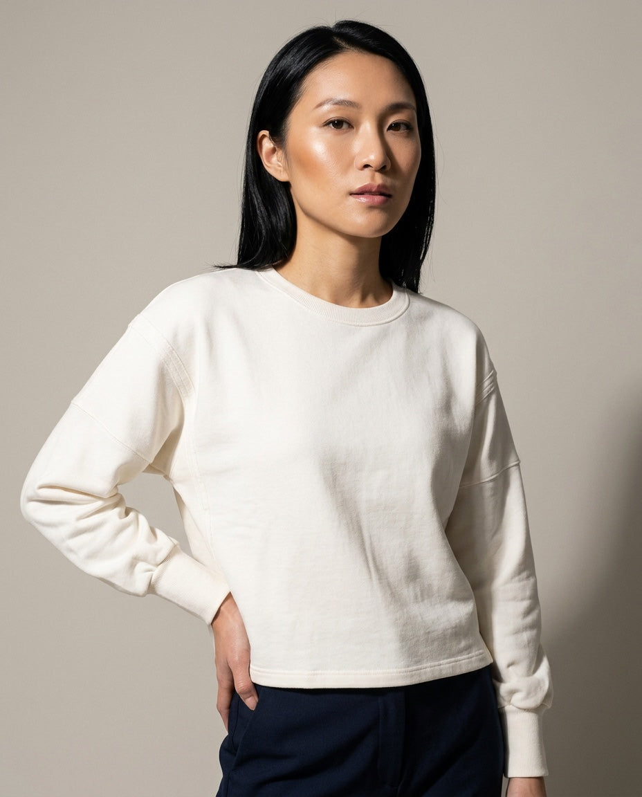 Women's Crew Neck Sweatshirt in Ivory, studio front view