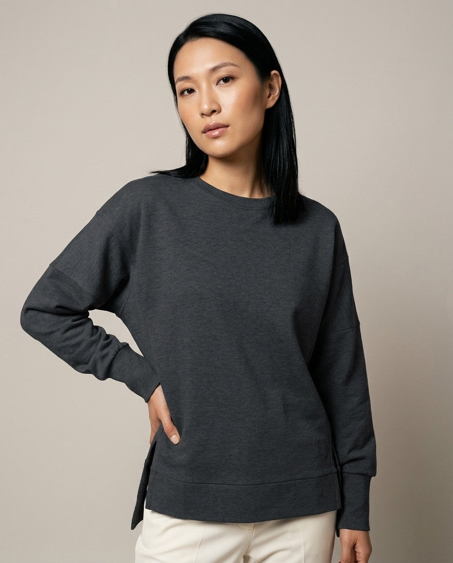 Women's Crew Neck Sweatshirt in Charcoal, studio front view