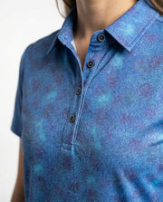 Women's 4 Button Blue Batik Pique Polo