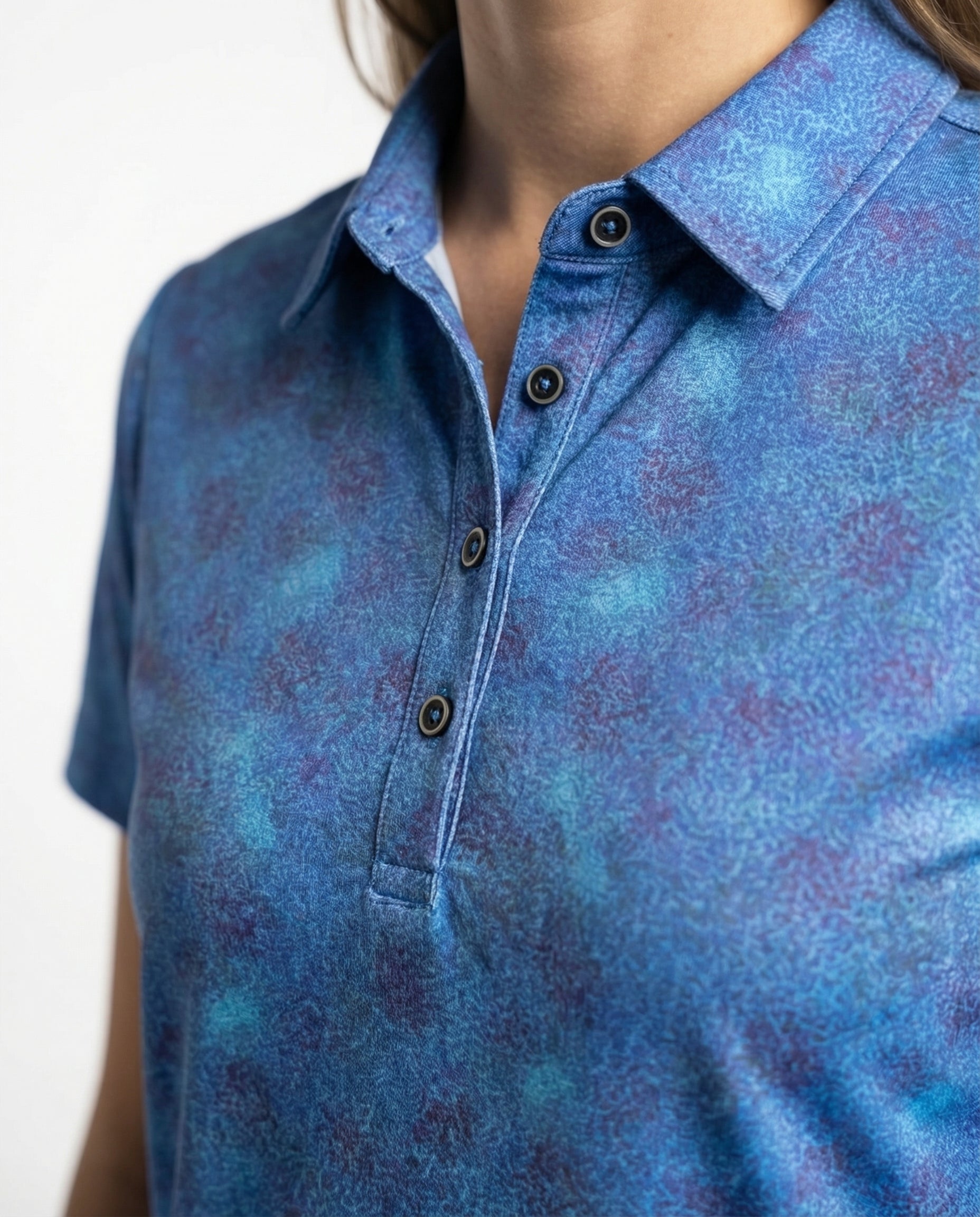 Nancy - Womens 4 Button Blue Batik Polo