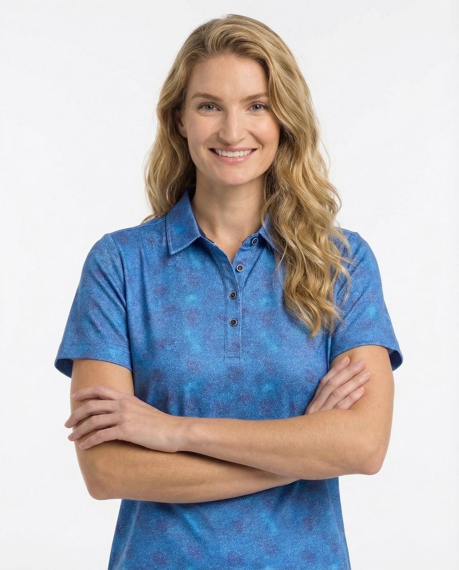 Nancy - Womens 4 Button Blue Batik Polo