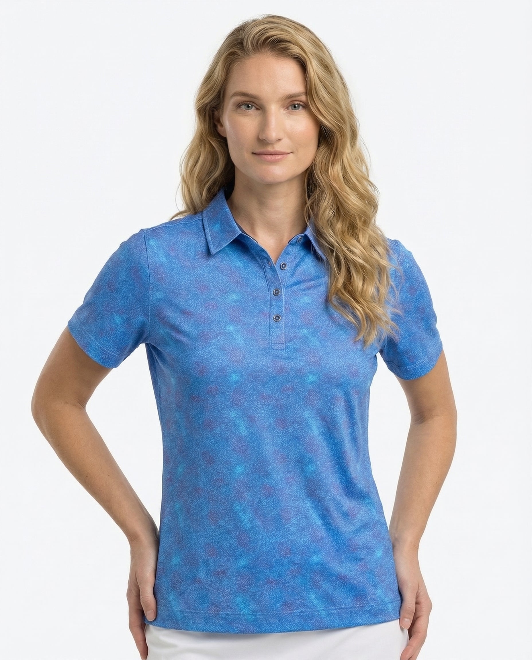 Nancy - Womens 4 Button Blue Batik Polo