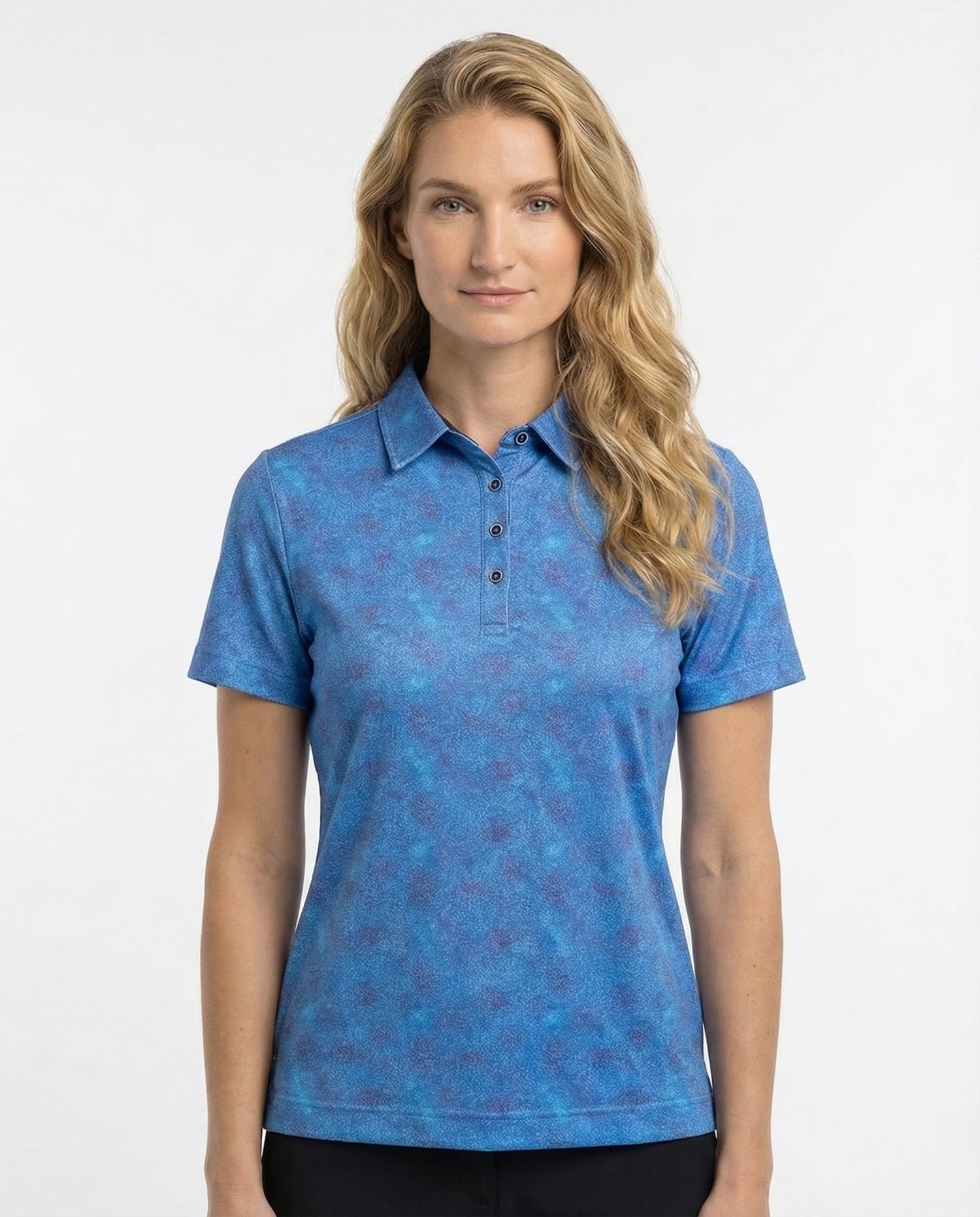 Nancy - Womens 4 Button Blue Batik Polo