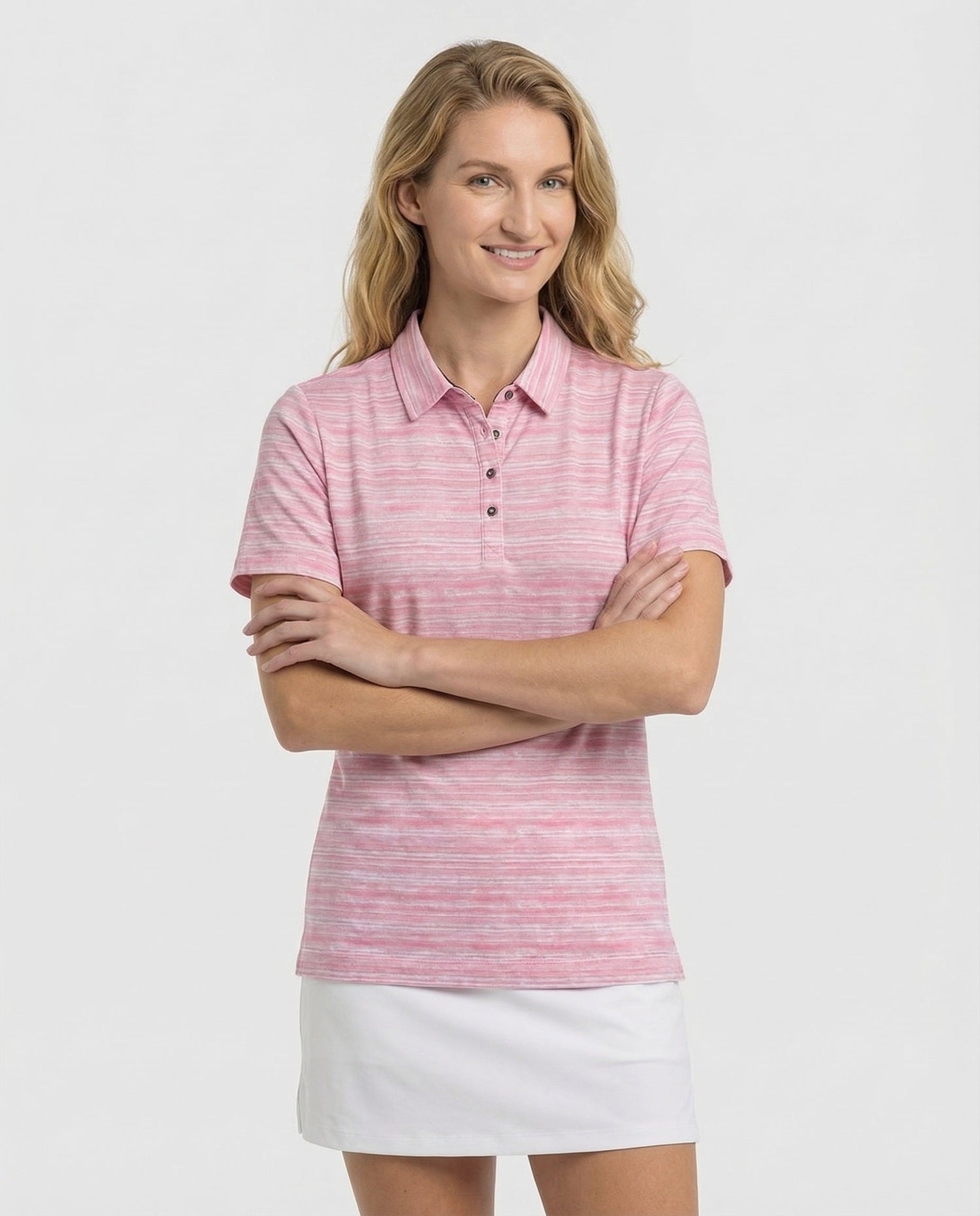 Women's 4 Button Broken Stripe Pique Polo
