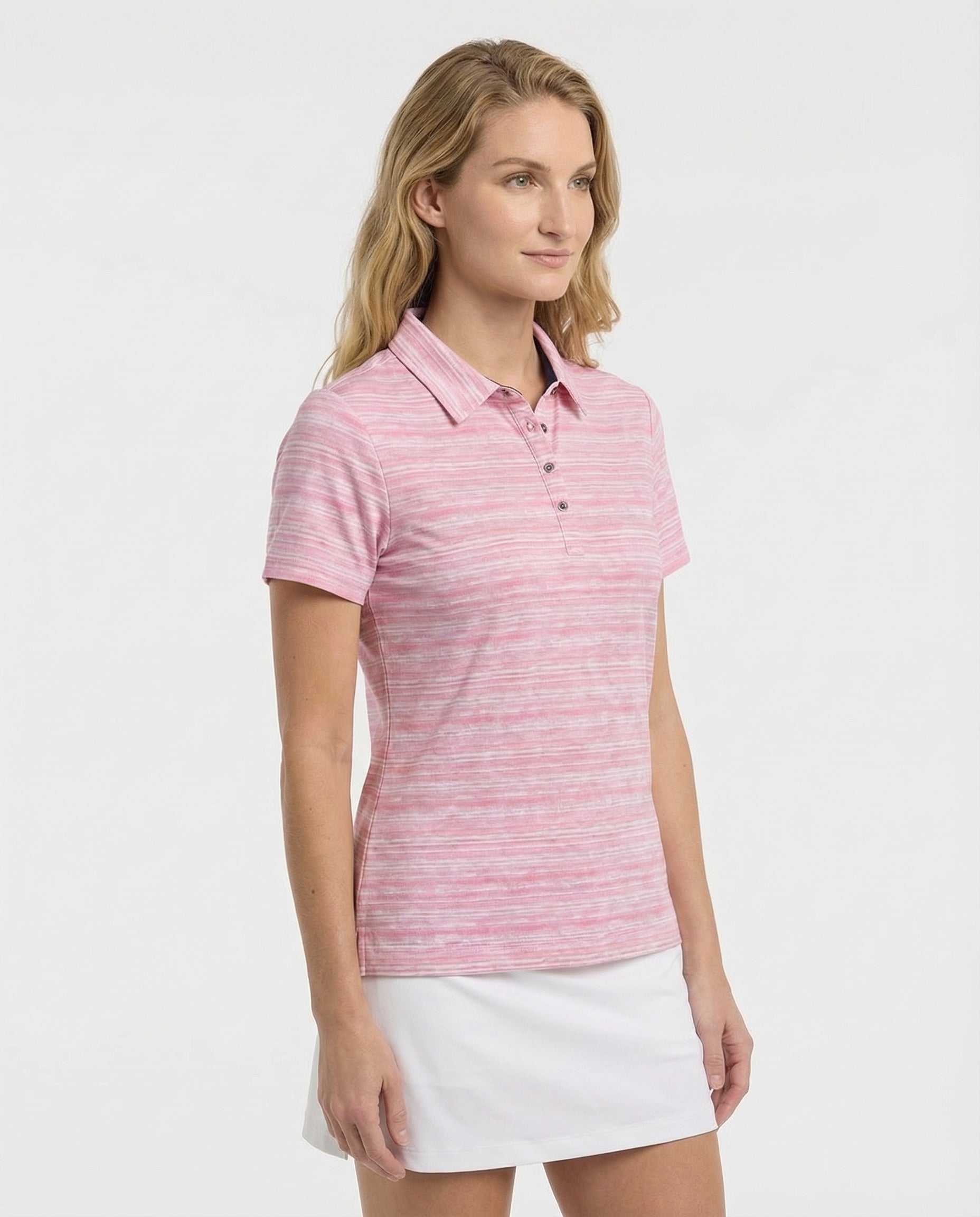 Nancy - Womens 4 Button Broken Stripe Polo