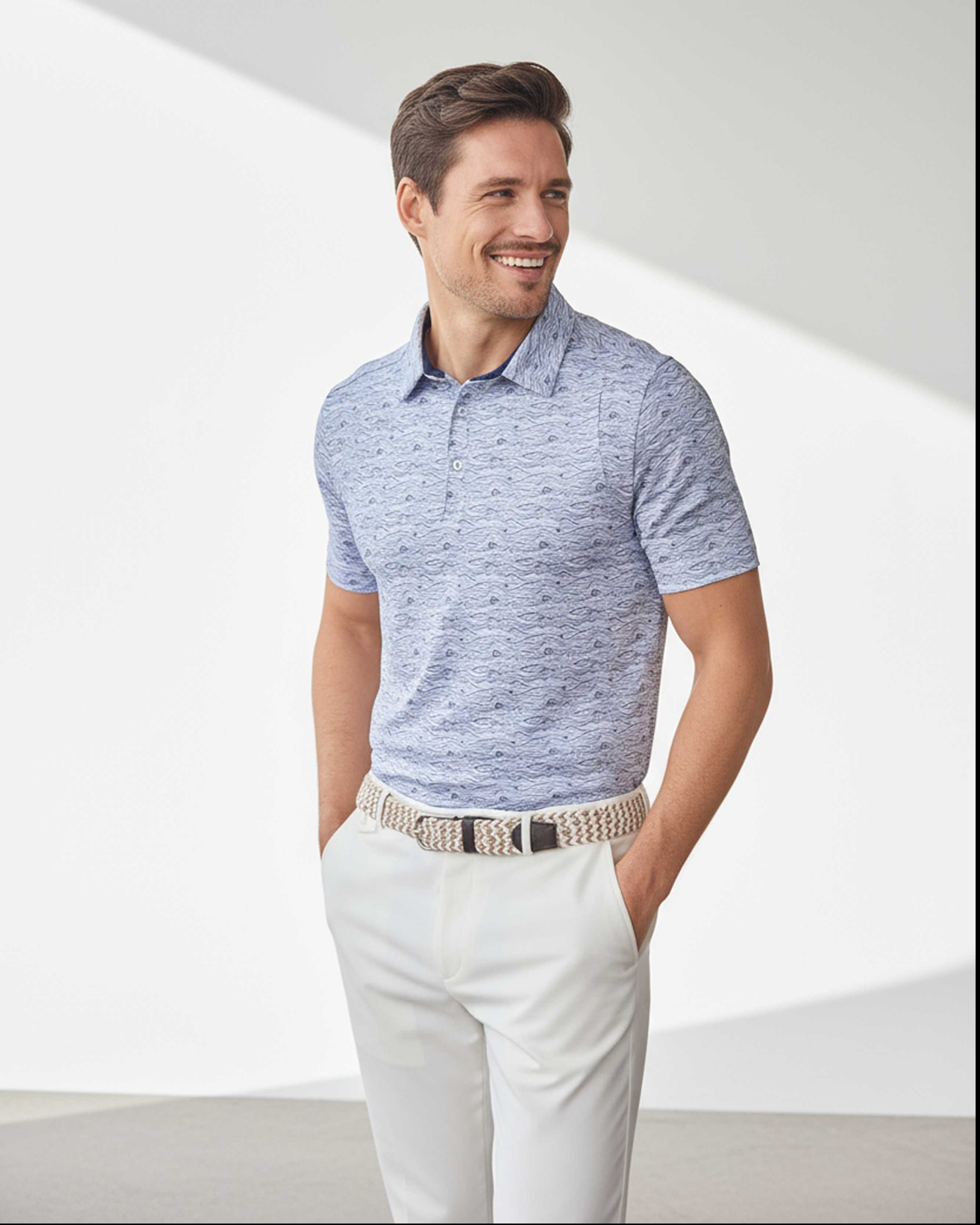 Lee - Mens 3 Button Gray Weave Polo with SwingFree™ Performance
