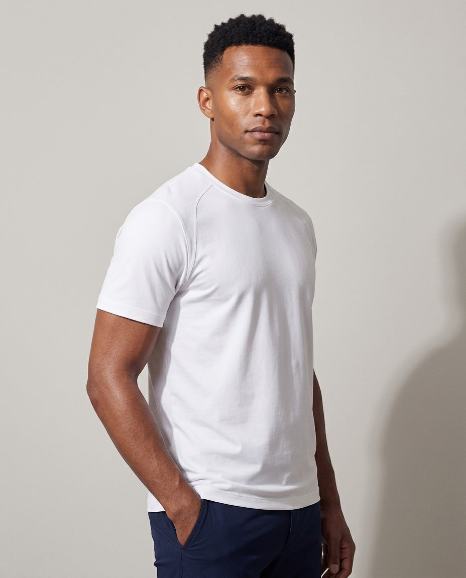 Men's SwingFree™ Performance Crew Tee in White, studio three-quarter view