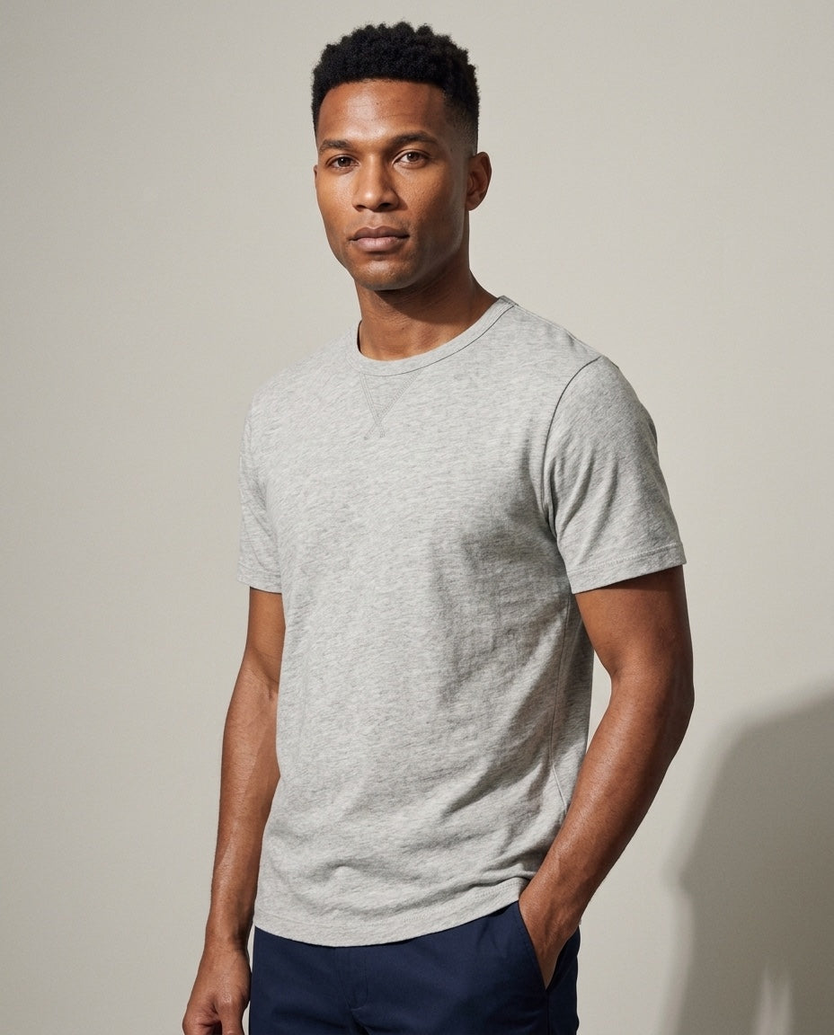 Men's Short Sleeve Tee in Light Gray, studio three-quarter view