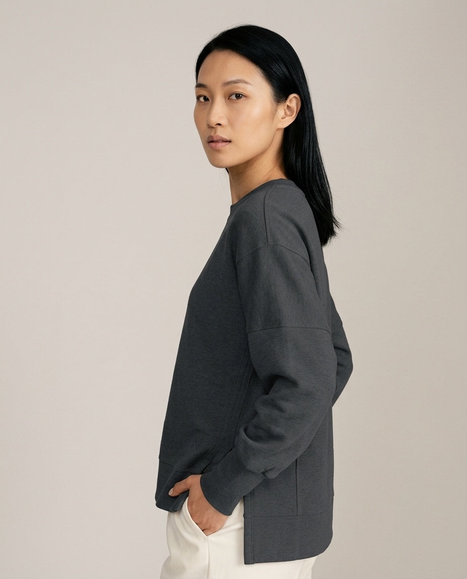 Women's Crew Neck Sweatshirt in Charcoal, studio three-quarter view