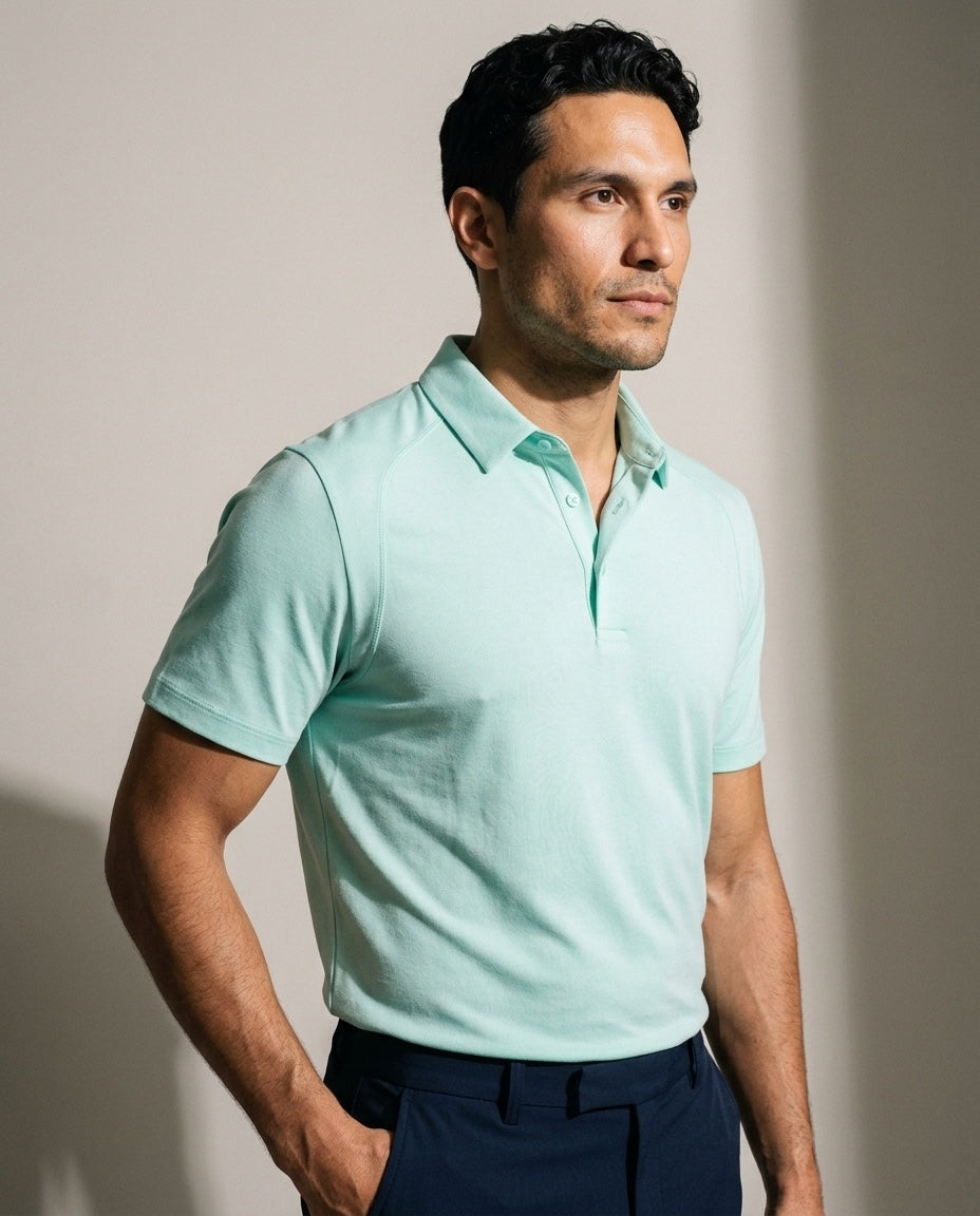 Men's Dorado Polo with SwingFree™ Technology in Mint Green, studio front view