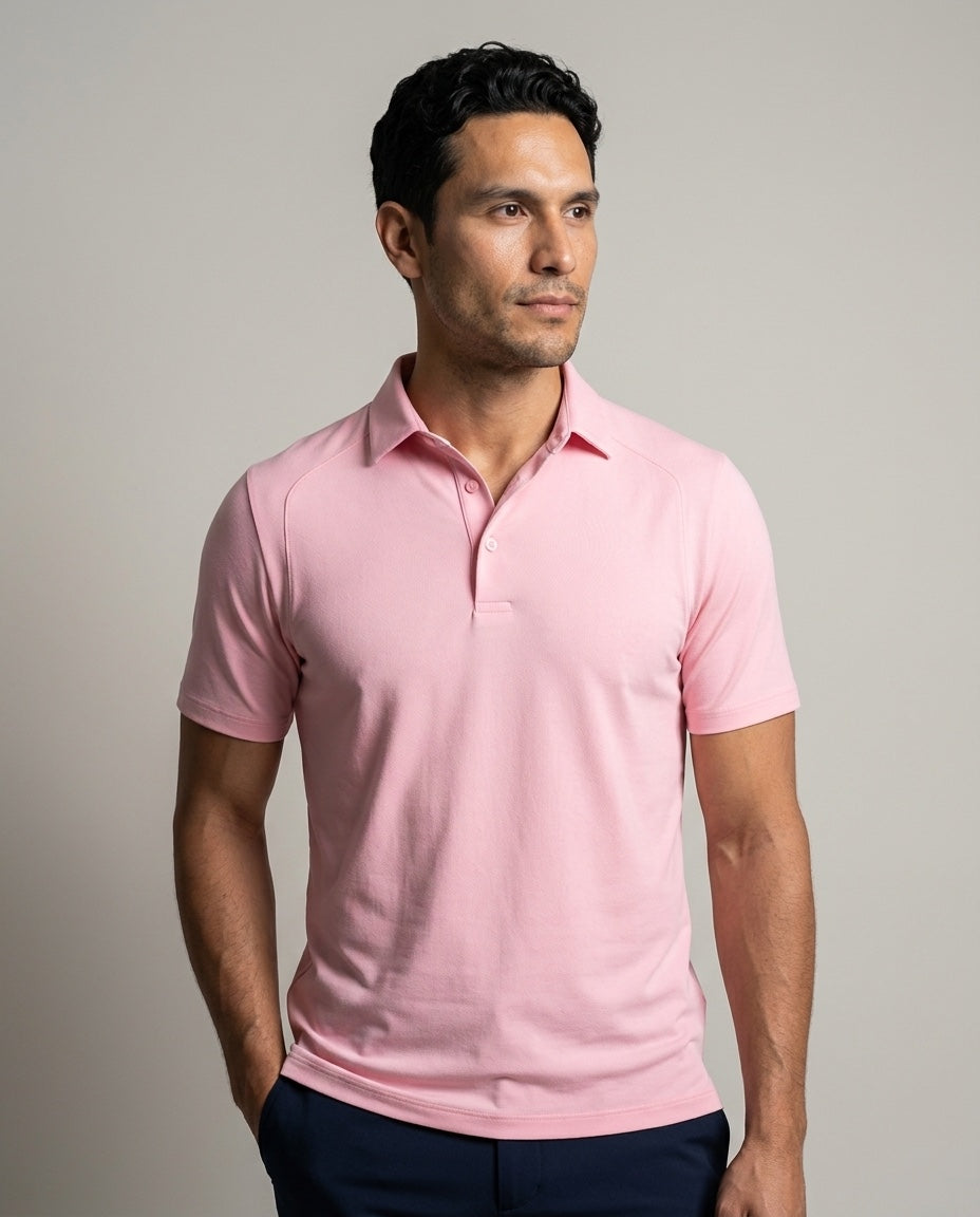Men's Dorado Polo with SwingFree™ Technology in Pink, studio front view