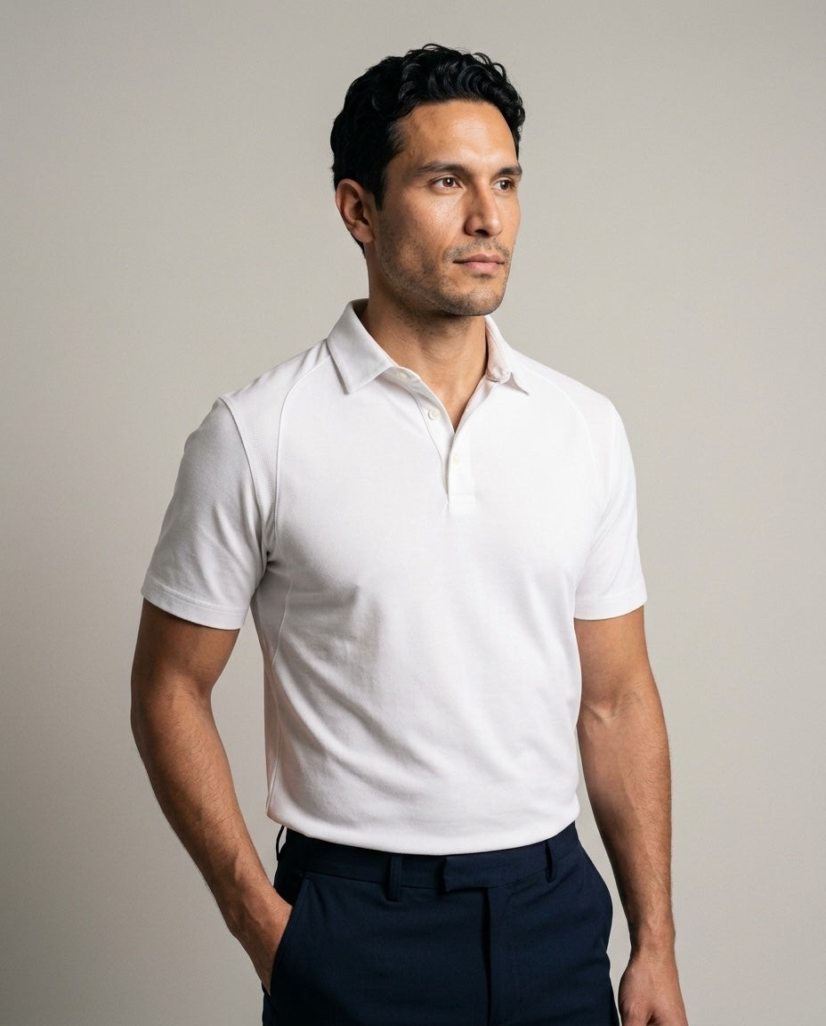 Men's Dorado Polo with SwingFree™ Technology in White, studio front view
