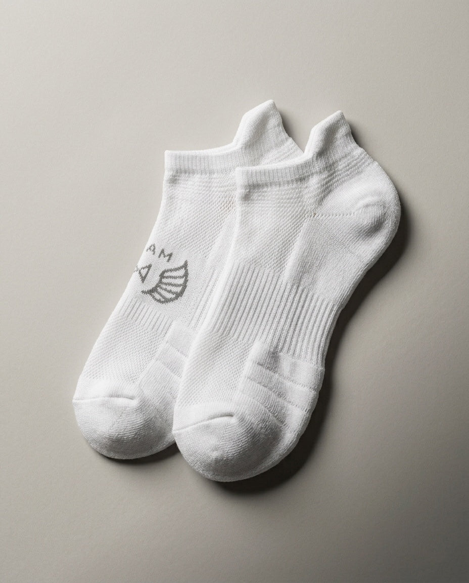 Men's Low Cut Golf Sock in White, studio pair view
