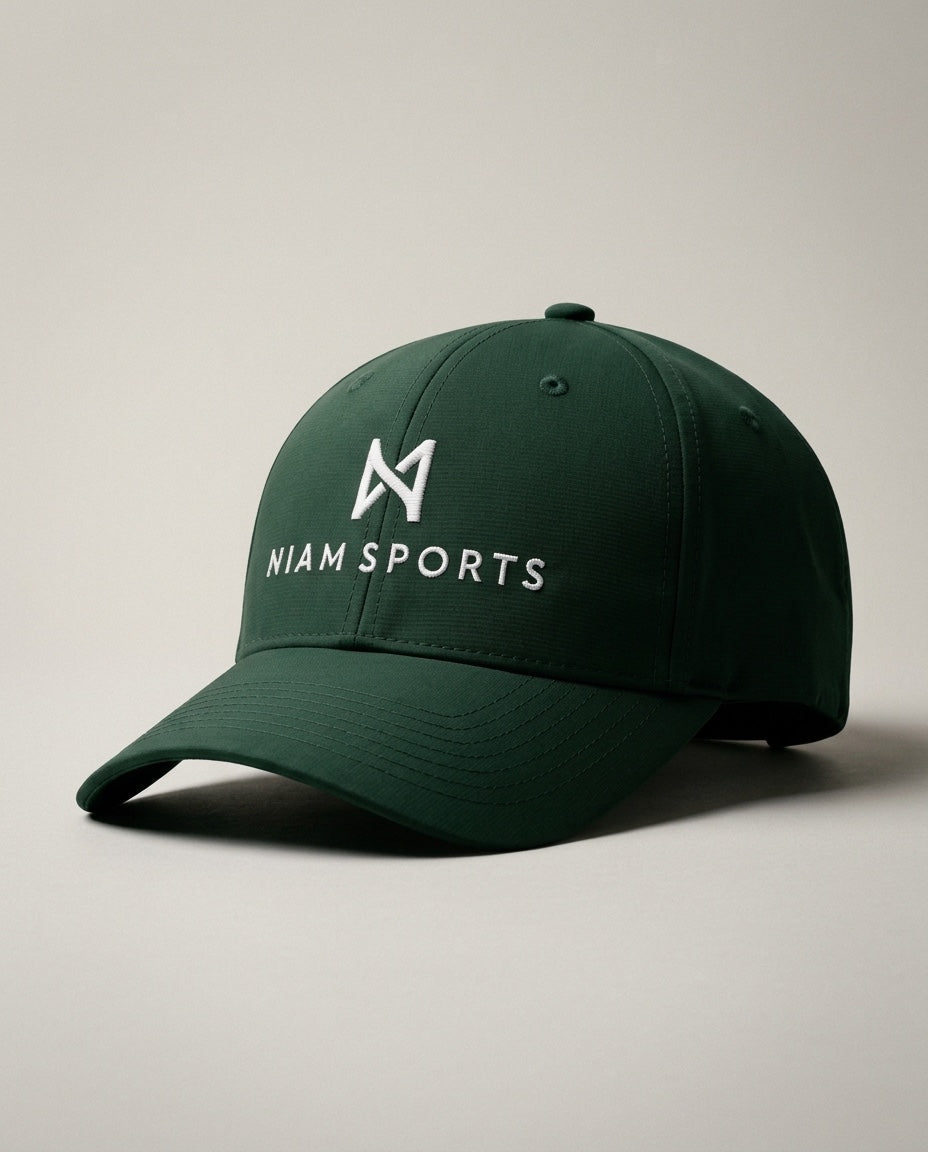 Performance Golf Cap in Dark Green, studio front view