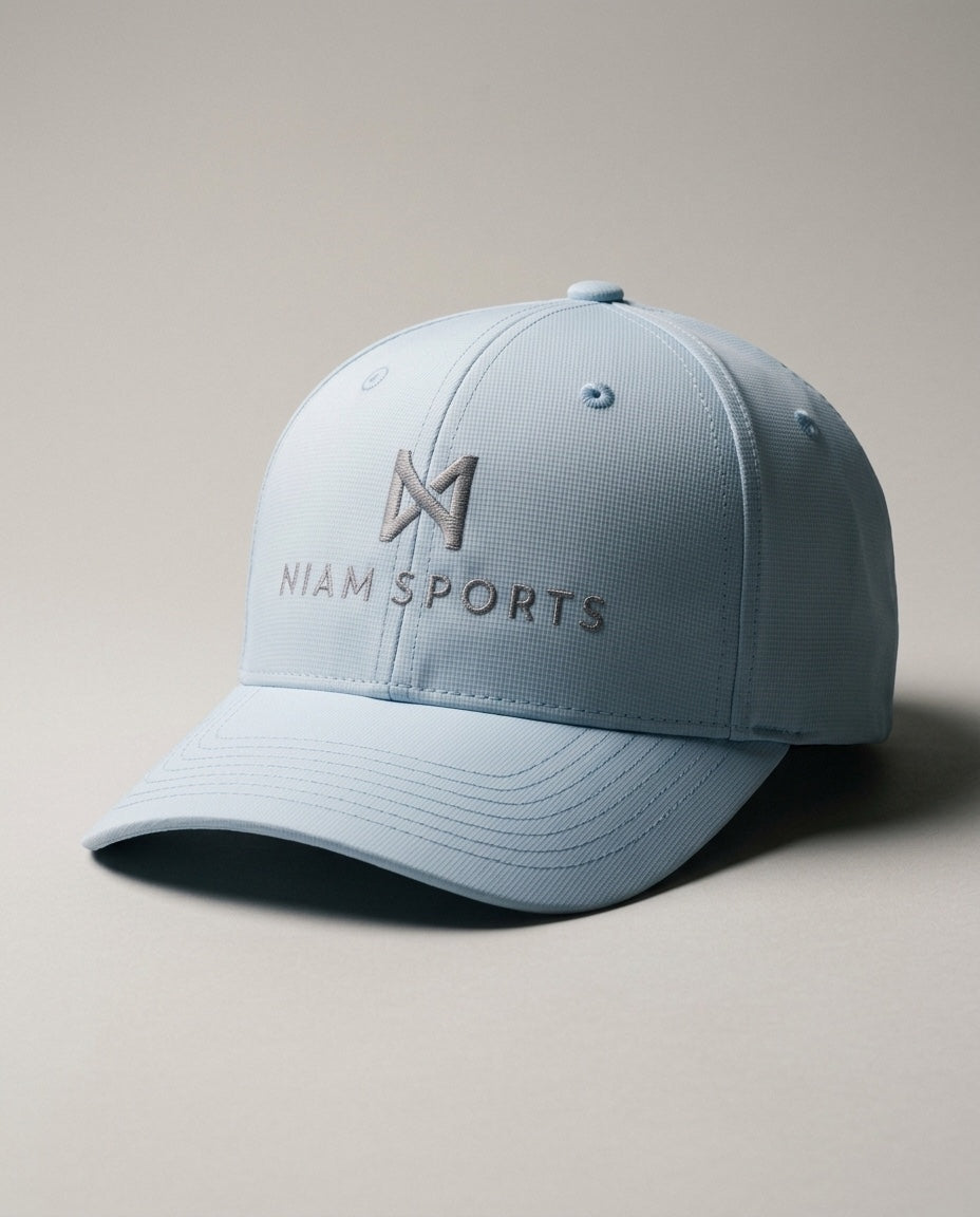 Performance Golf Cap in Soft Blue, studio front view