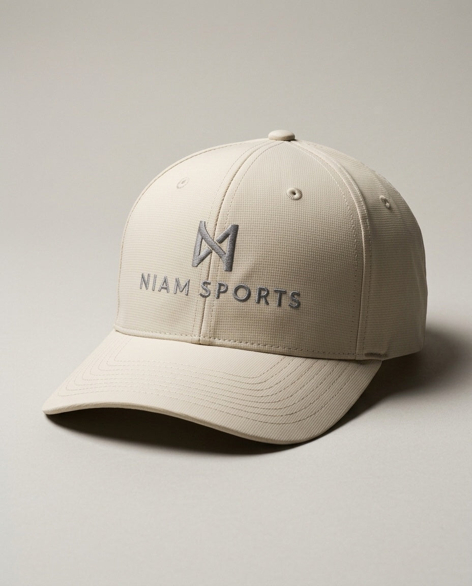 Performance Golf Cap in Stone, studio front view
